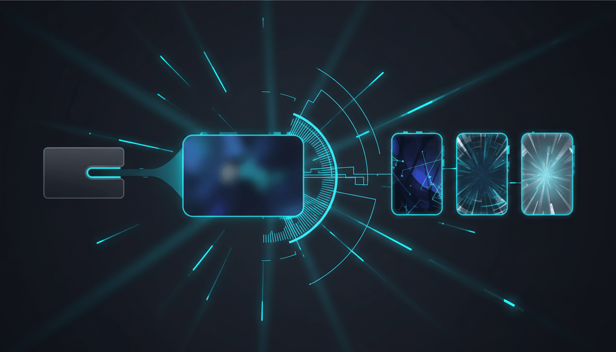 AI YouTube thumbnail generator from URL interface showing a video link turning into unique thumbnail concept cards
