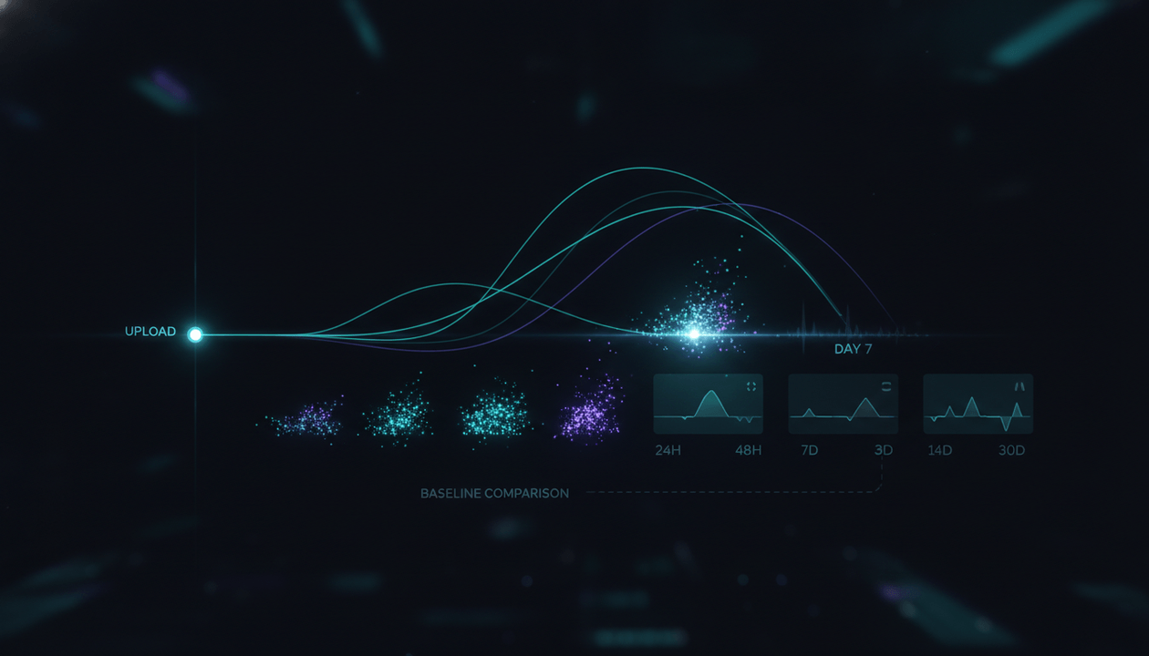 YouTube viral timeline research showing breakout performance across the first 30 days after upload.