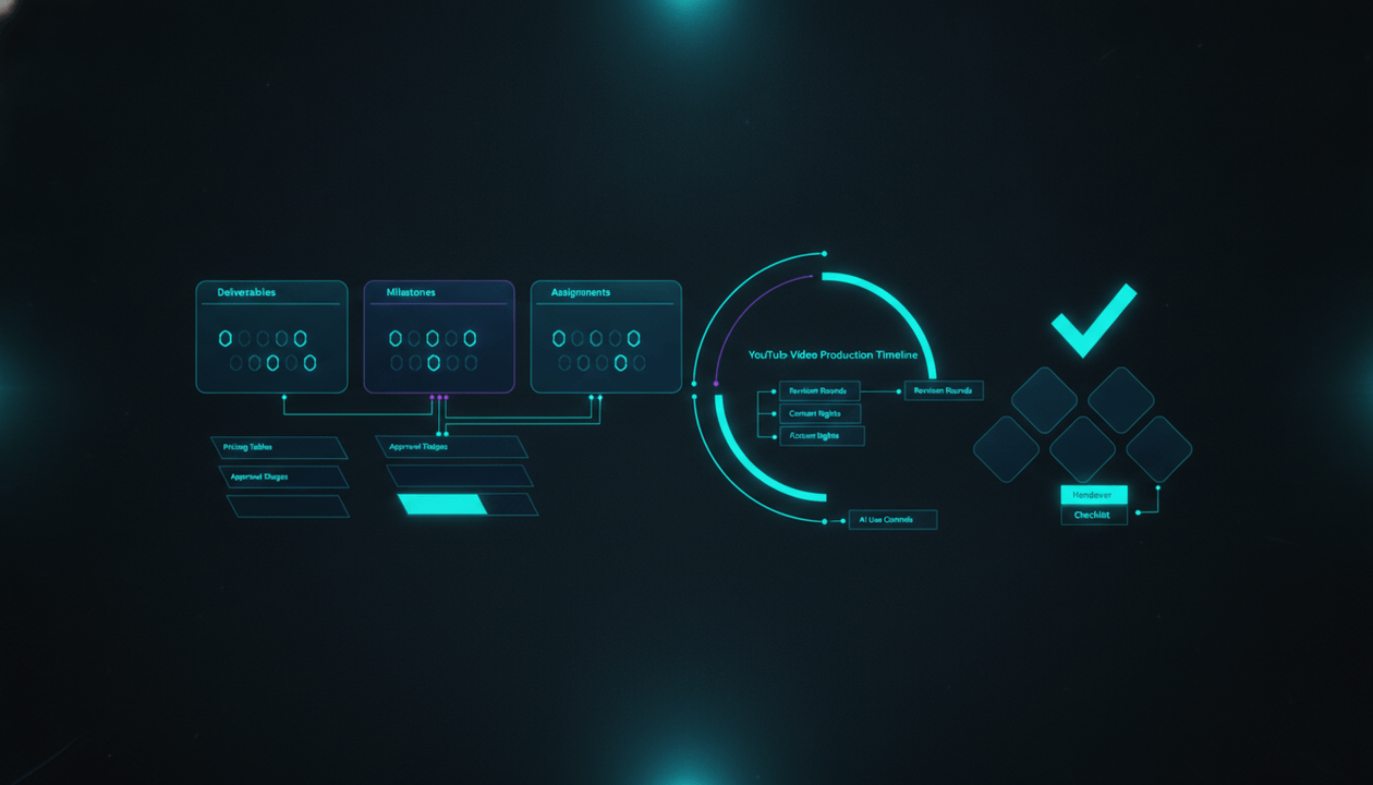 YouTube agency scope of work template with deliverables, revisions, pricing, approvals, rights, and handover