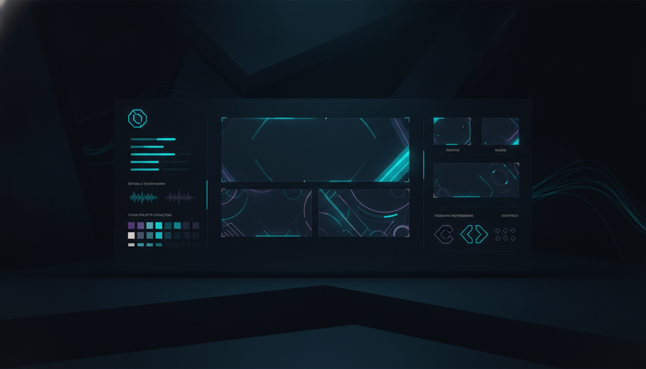 AI YouTube banner generator creating professional channel art with reference images, safe zones, branding, typography, and AI-generated backgrounds