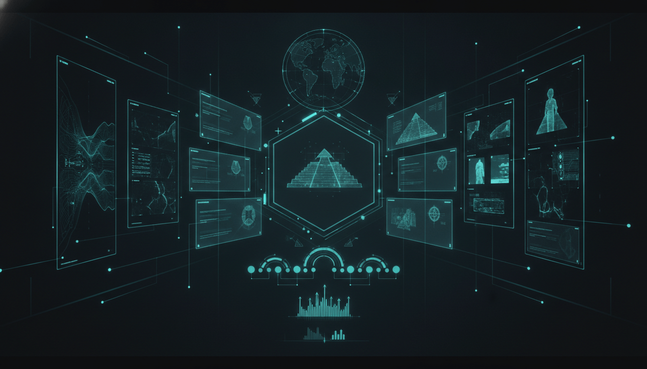 Faceless AI history channel workflow showing historical visuals, scripts, maps, research panels, and monetization analysis.