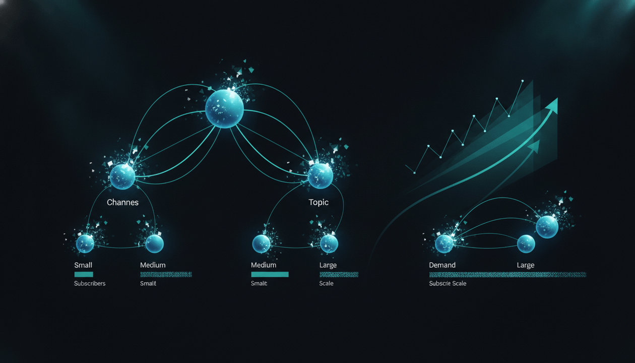 YouTube competitor research showing winning topics across small, medium and large channels