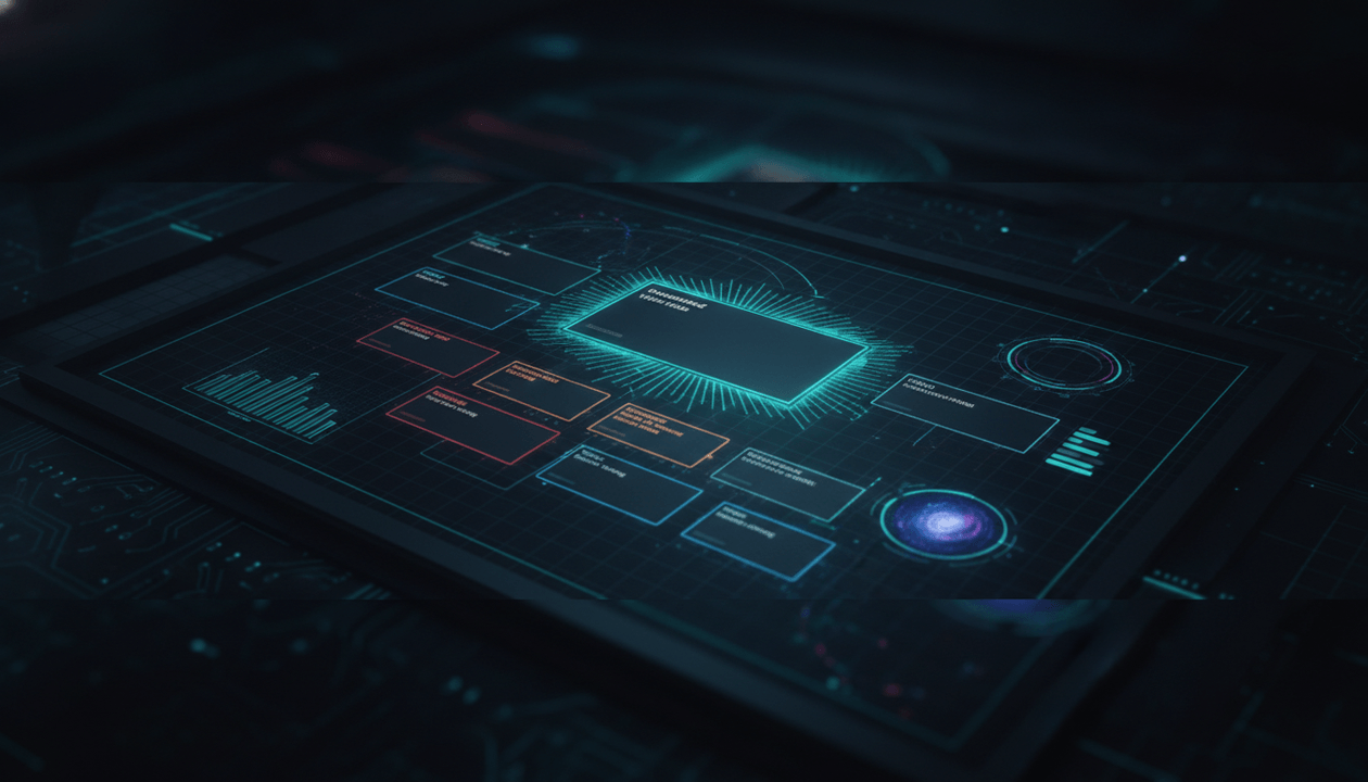 Futuristic YouTube topic-market fit dashboard showing video idea validation, audience demand, competitor signals, topic scoring, and production priority.